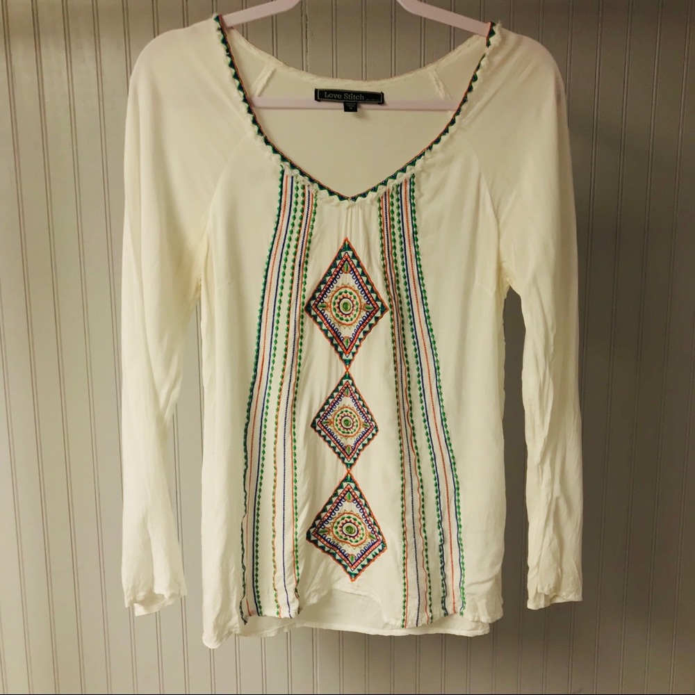 Medium Long Sleeve White Embroidered Shirt